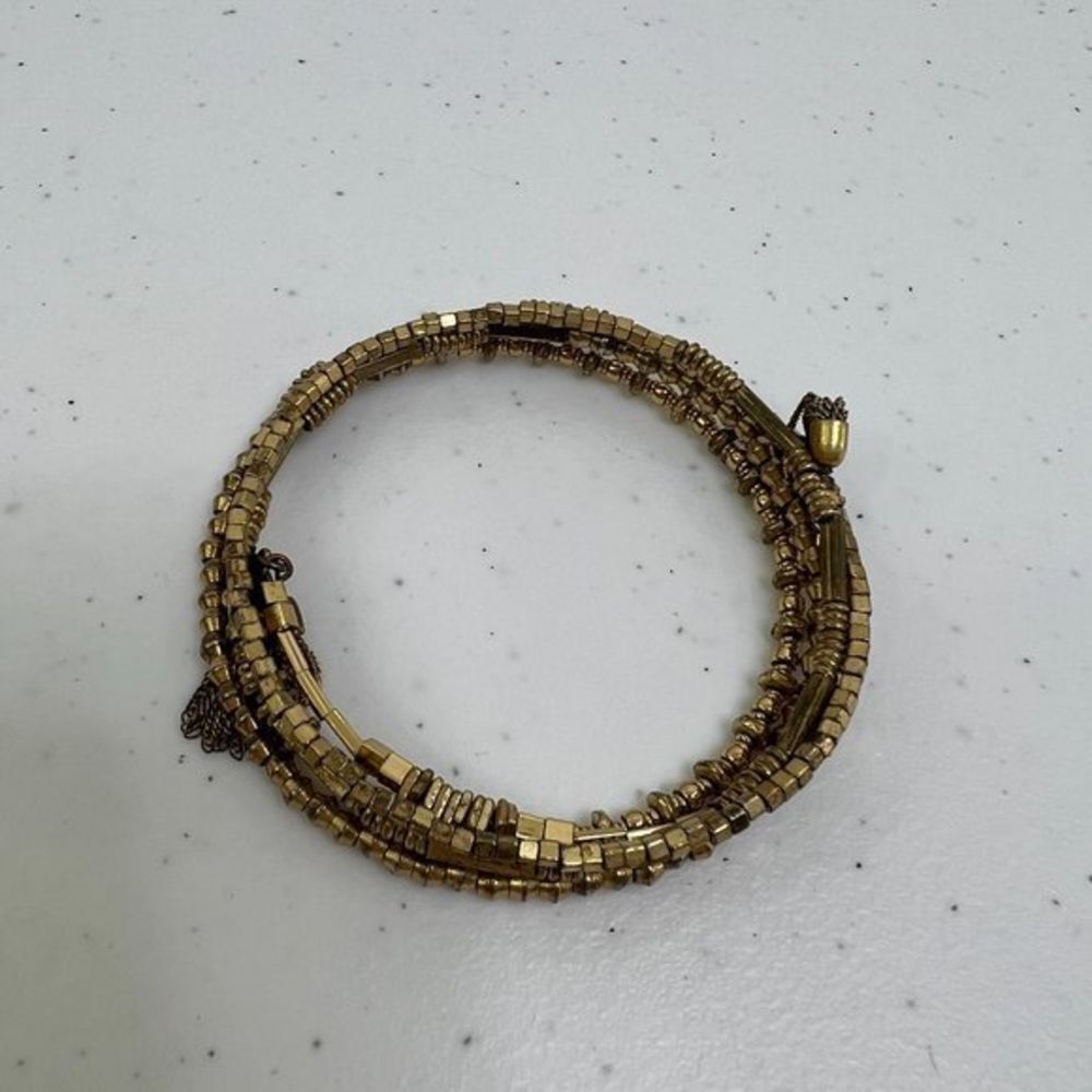 Stella and Dot Celine Bracelet Gold Beaded Wrap Around Bangle Tassel Textured Us